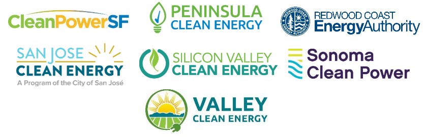 参与的 CCA：Clean Power SF、Peninsula Clean Energy、Redwood Coast Energy Authority、San Jose Clean Energy、硅谷清洁能源、Sonoma Clean Power、Valley Clean Energy